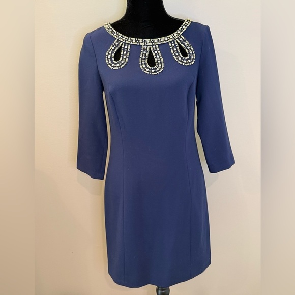 Women’s LILLY PULITZER Bronte Shift 63062 bejeweled beaded navy dress. Size 4 - Picture 3 of 8